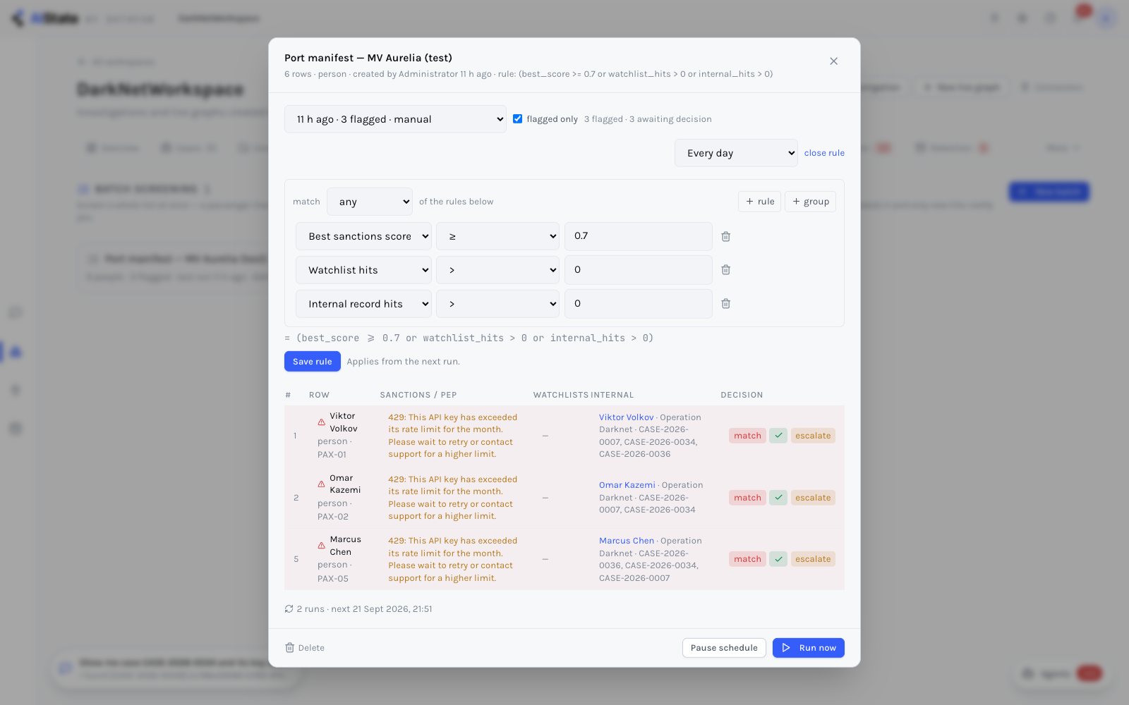 Screening policy builder