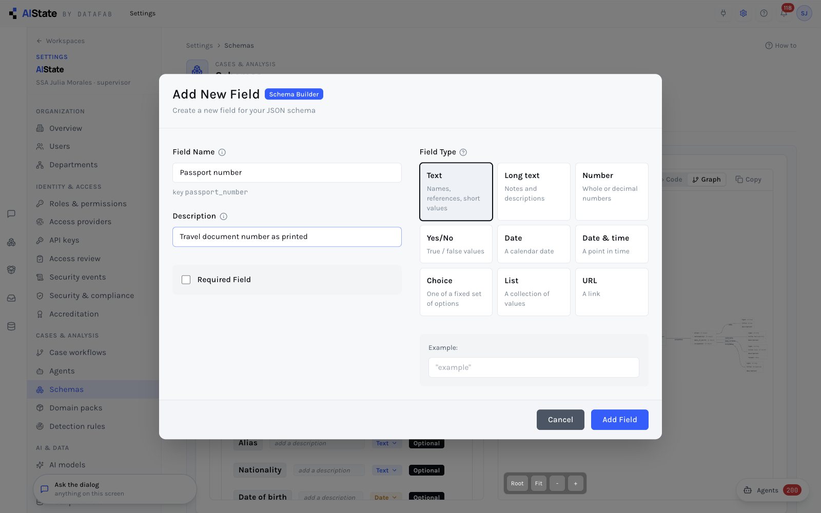 Add field dialog