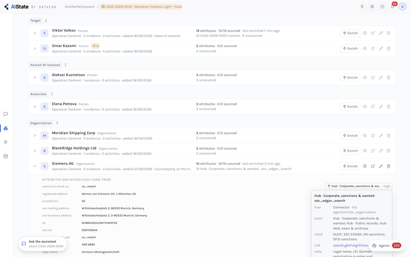 Attribute provenance: source badge, connector, tool, citation, confidence