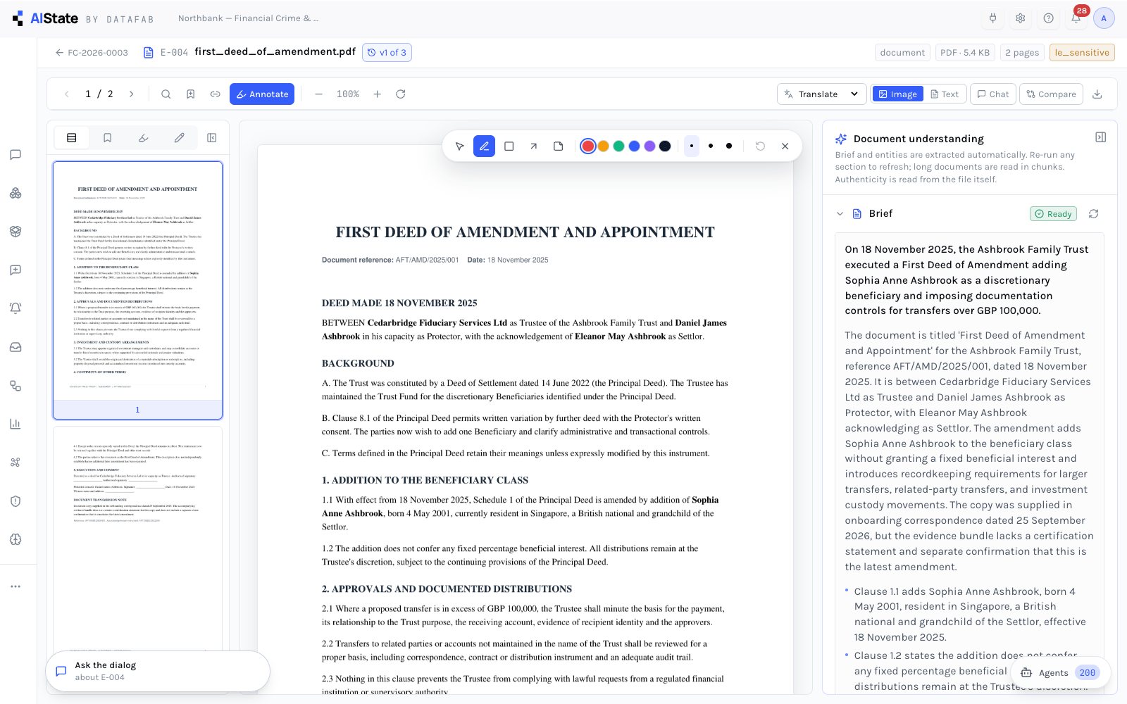 The annotation palette and the pages column