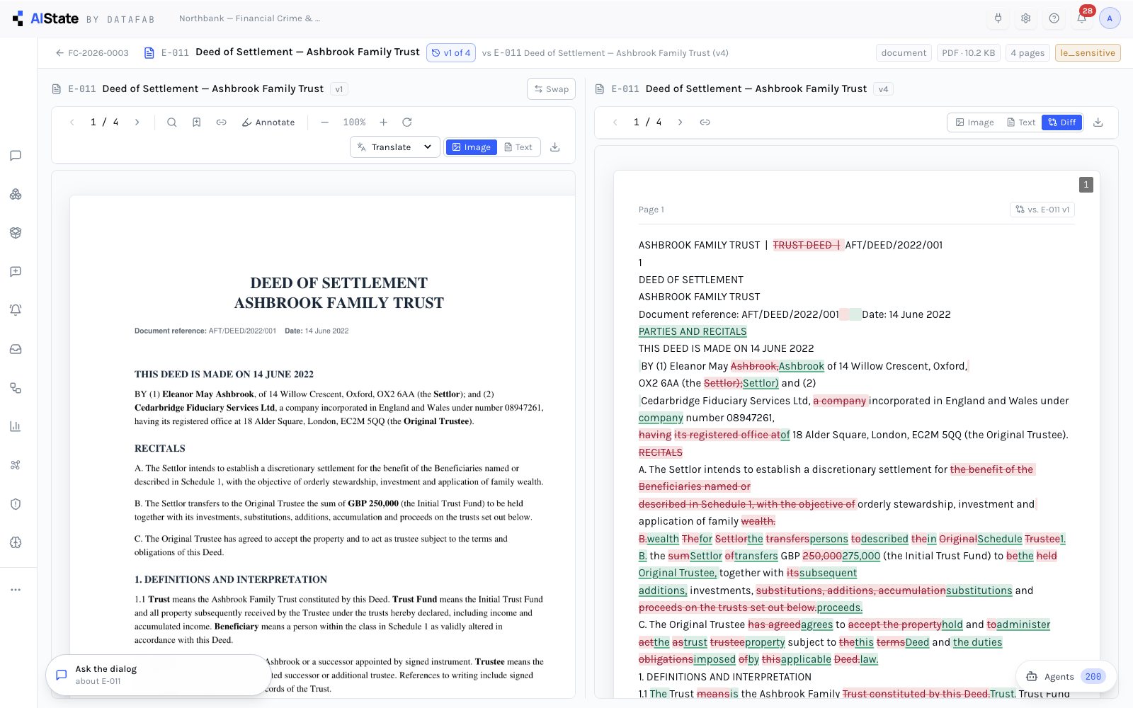 A word-level redline of one version against another